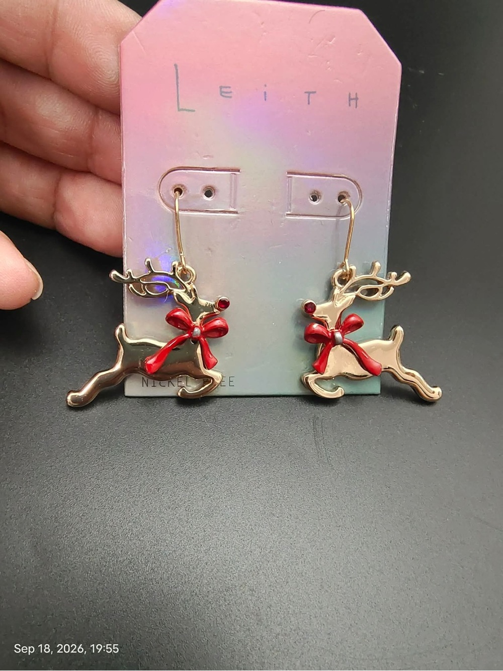 NWOT Leith Gold-tone Reindeer Drop Earrings with Red Bows